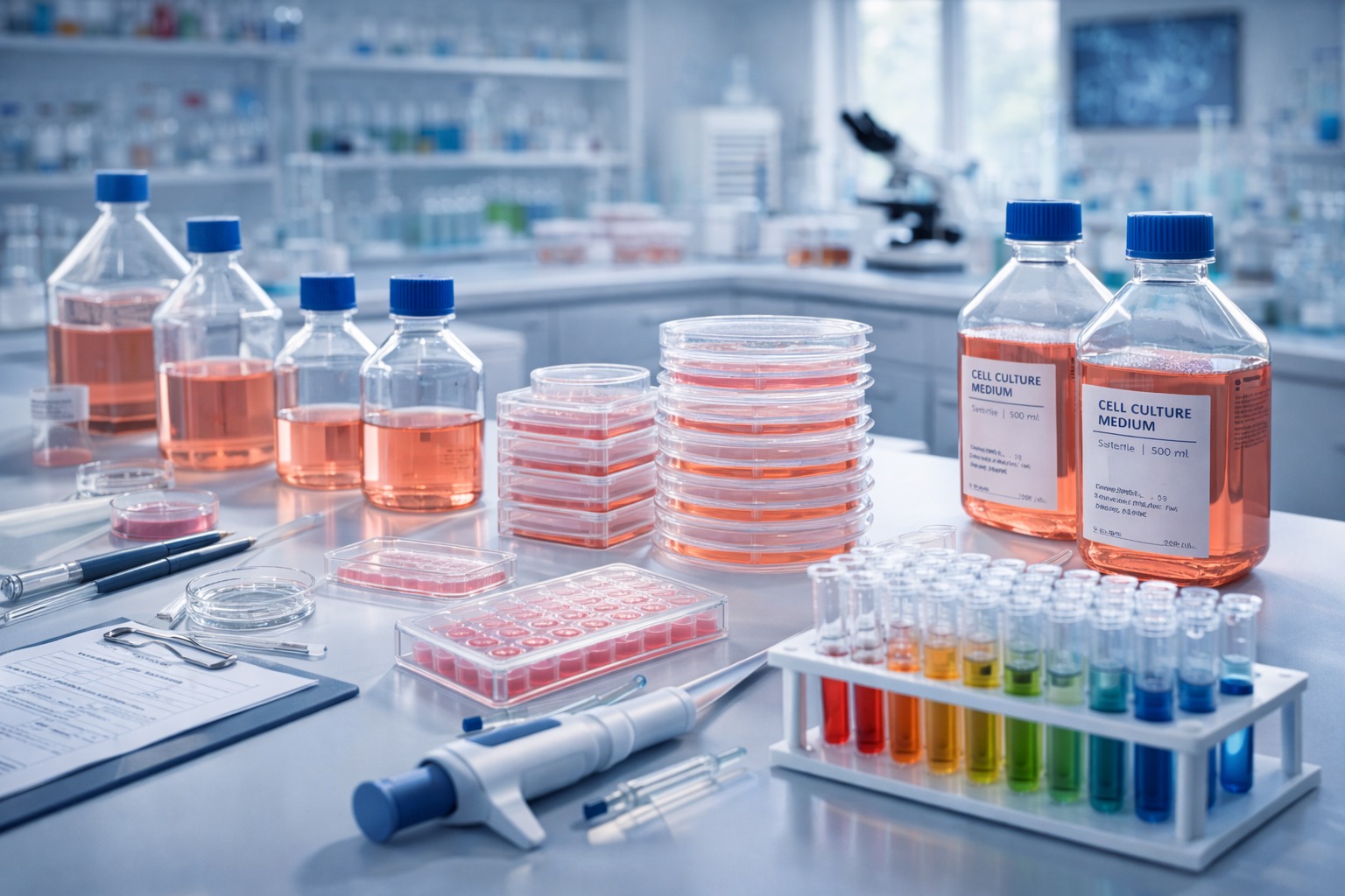 Laboratory assay products and cell culture media